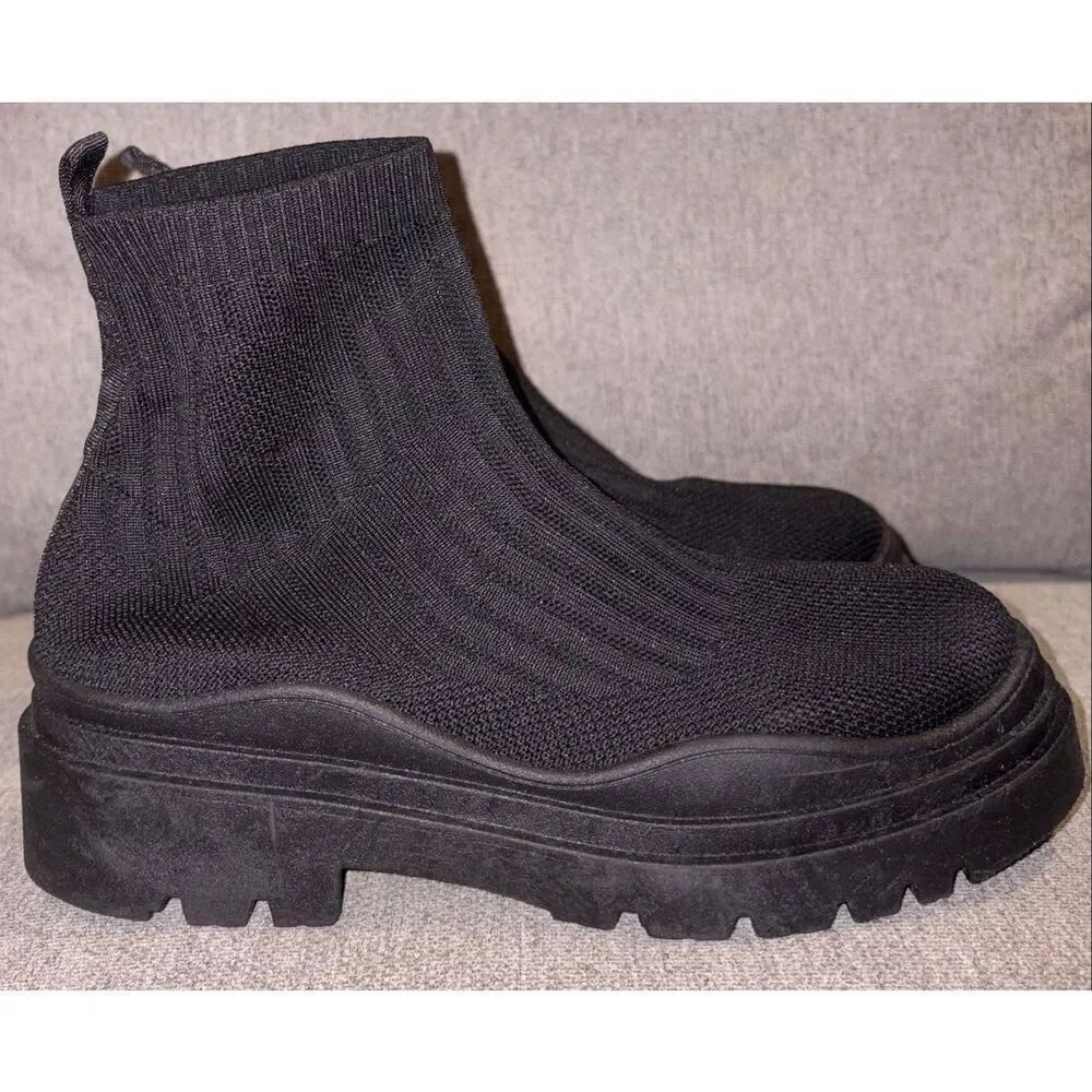 Black knit platform sock boots size 10